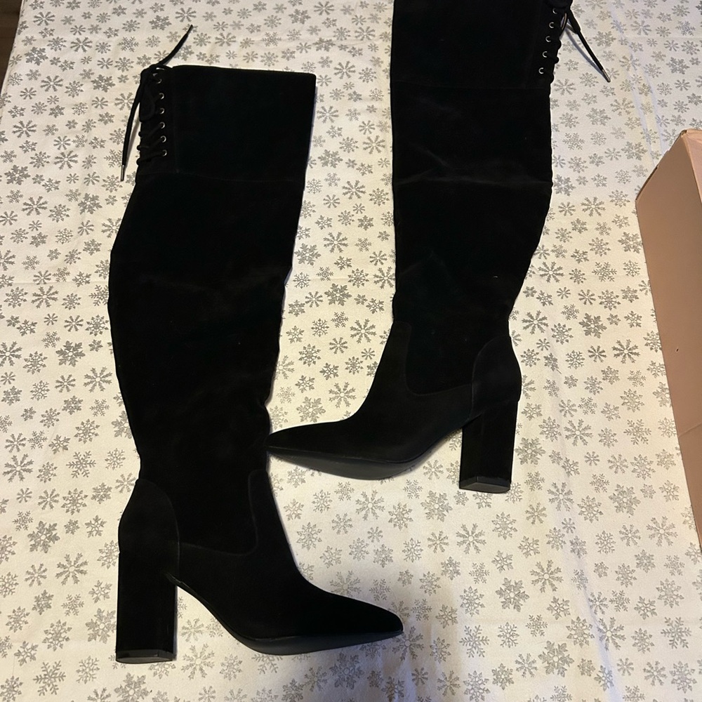 JustFab Aubriana Tie Knee-High Women's Boots- Black Caviar